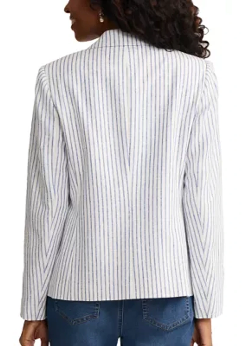 Women's Faux Double Breasted Linen Blend Striped Jacket