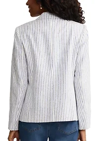 Women's Faux Double Breasted Linen Blend Striped Jacket