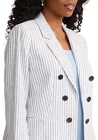 Women's Faux Double Breasted Linen Blend Striped Jacket