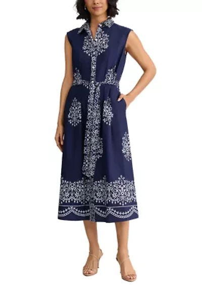 Women's Sleeveless Pleated Maxi Shirtdress