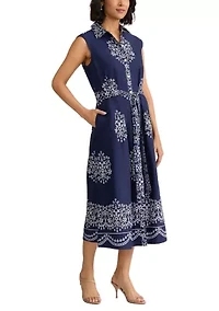 Women's Sleeveless Pleated Maxi Shirtdress