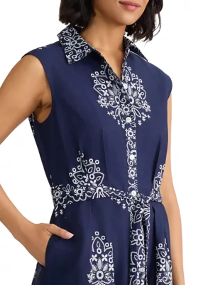 Women's Sleeveless Pleated Maxi Shirtdress