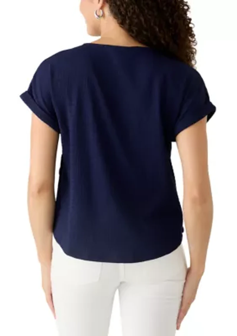 Petite Short Sleeve Side Button Top