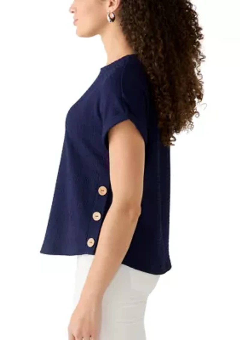 Petite Short Sleeve Side Button Top