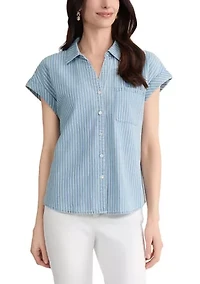 Petite Cap Sleeve Button Front Blouse