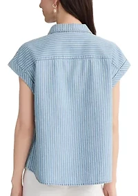 Petite Cap Sleeve Button Front Blouse