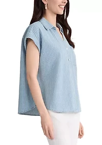 Petite Cap Sleeve Button Front Blouse