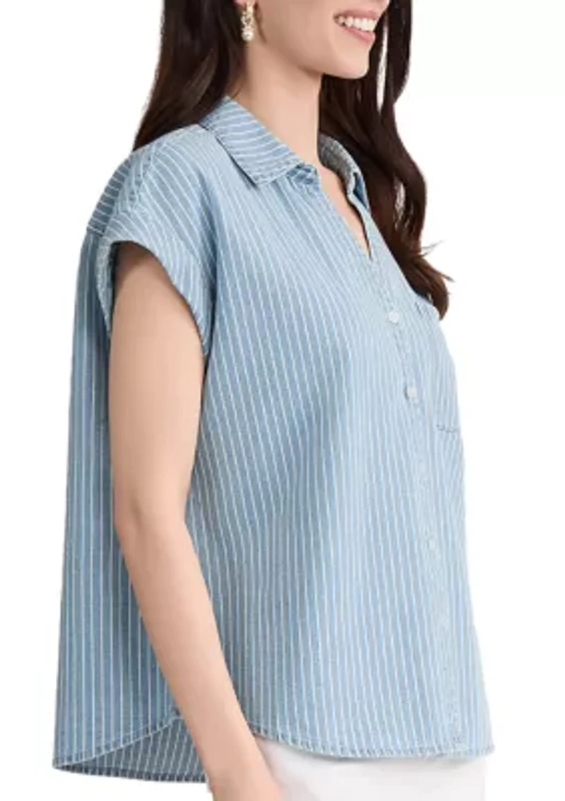 Petite Cap Sleeve Button Front Blouse