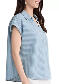 Petite Cap Sleeve Button Front Blouse