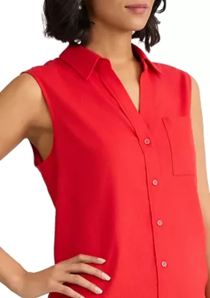 Women's Notch Collar Button Front Shirt
