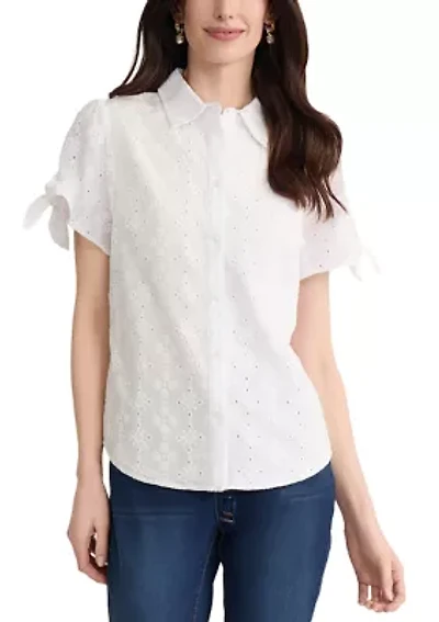 Women's Button Front Short Sleeve Blouse