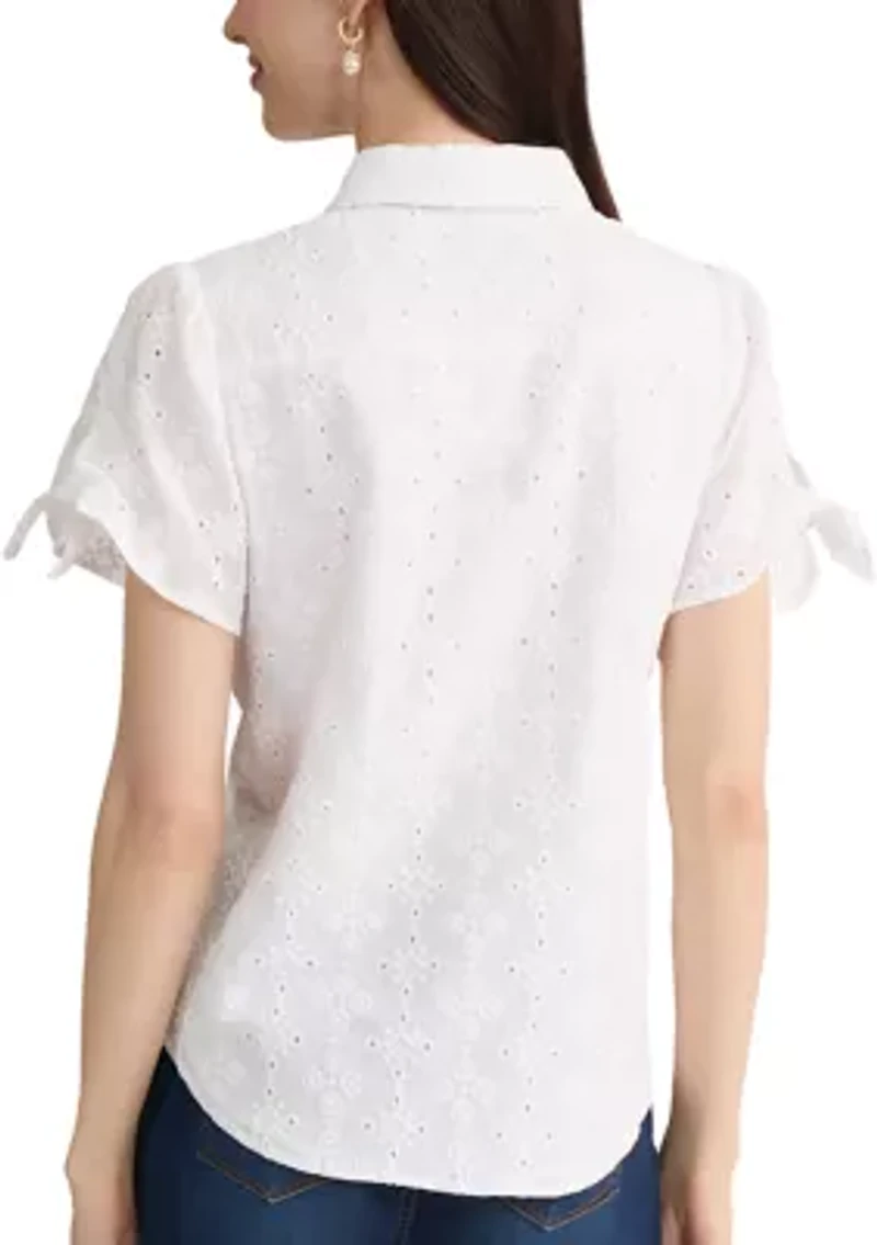 Women's Button Front Short Sleeve Blouse