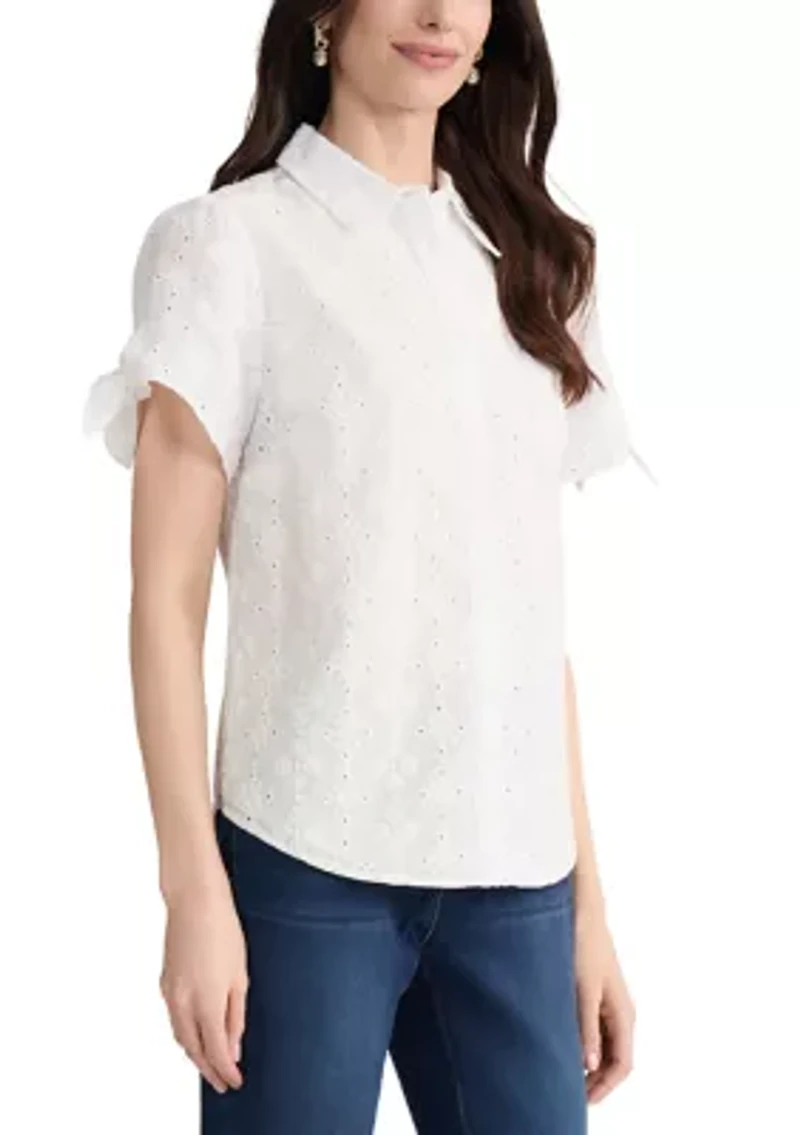Women's Button Front Short Sleeve Blouse