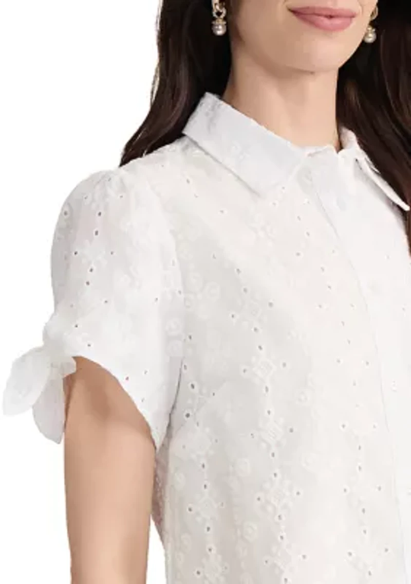 Women's Button Front Short Sleeve Blouse