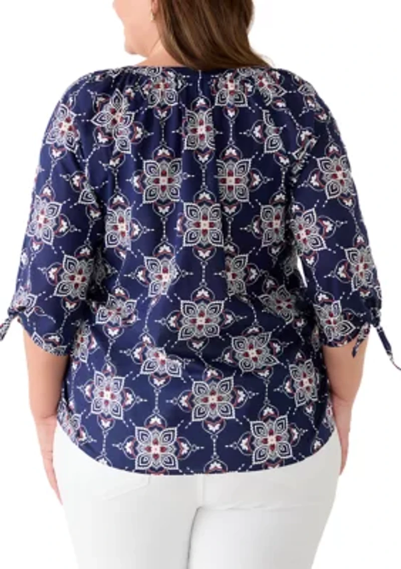 Plus Raglan Tie Sleeve V-Neck Voile Top