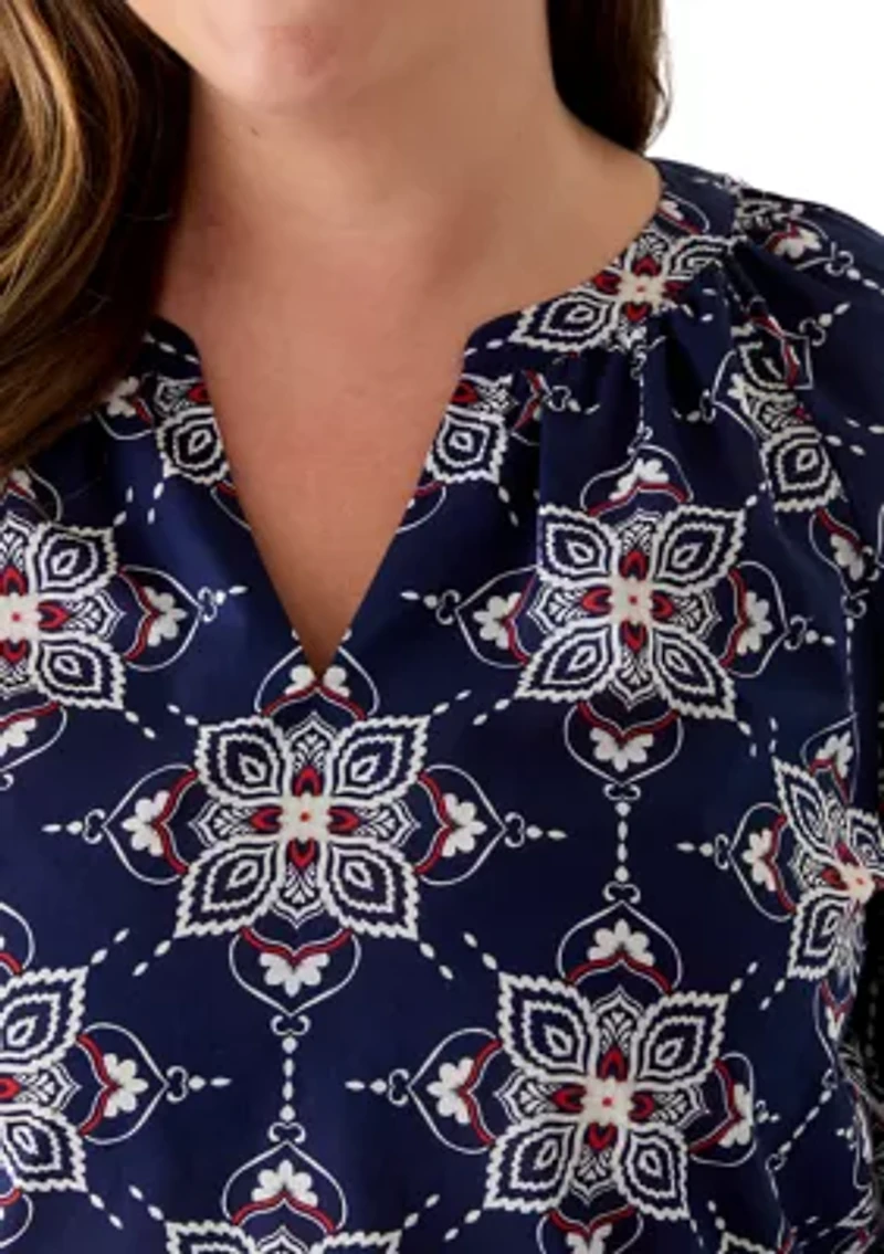 Plus Raglan Tie Sleeve V-Neck Voile Top