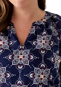 Plus Raglan Tie Sleeve V-Neck Voile Top