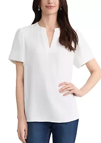 Women's Short Sleeve Split Neck Blouse