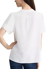 Women's Short Sleeve Split Neck Blouse