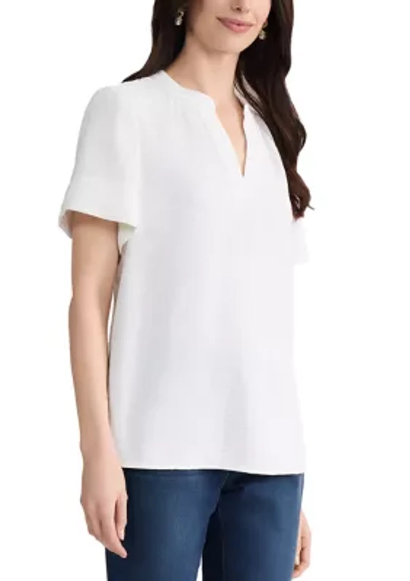 Women's Short Sleeve Split Neck Blouse