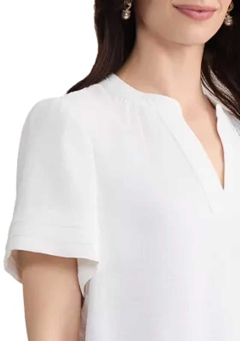 Women's Short Sleeve Split Neck Blouse