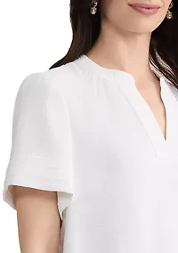 Women's Short Sleeve Split Neck Blouse