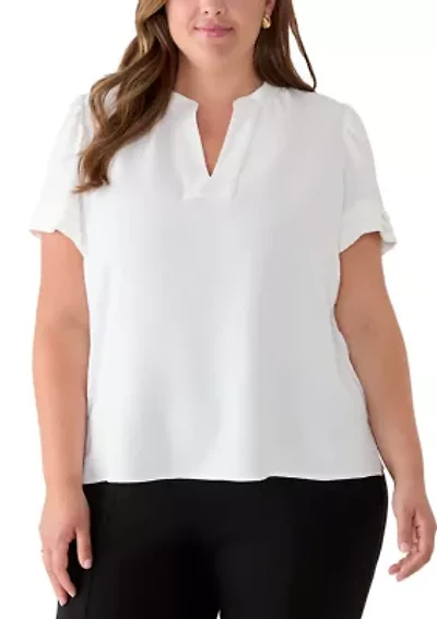 Plus Split Neck Airwash Blouse