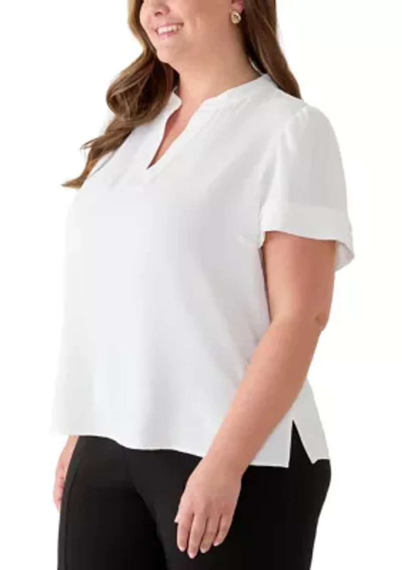 Plus Split Neck Airwash Blouse