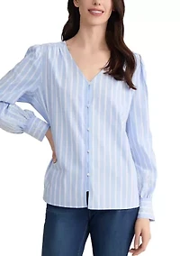 Women's V-Neck Button Front Blouse