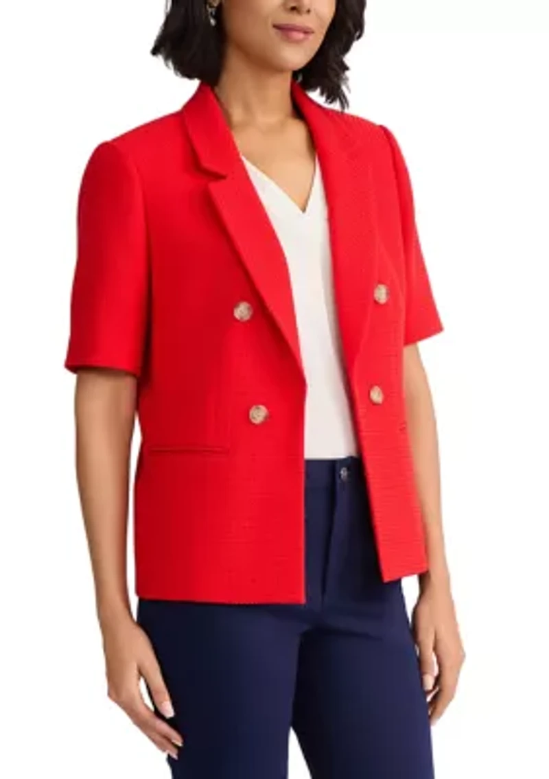 Women's Short Sleeve Faux Double Breasted Jacket