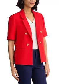 Women's Short Sleeve Faux Double Breasted Jacket