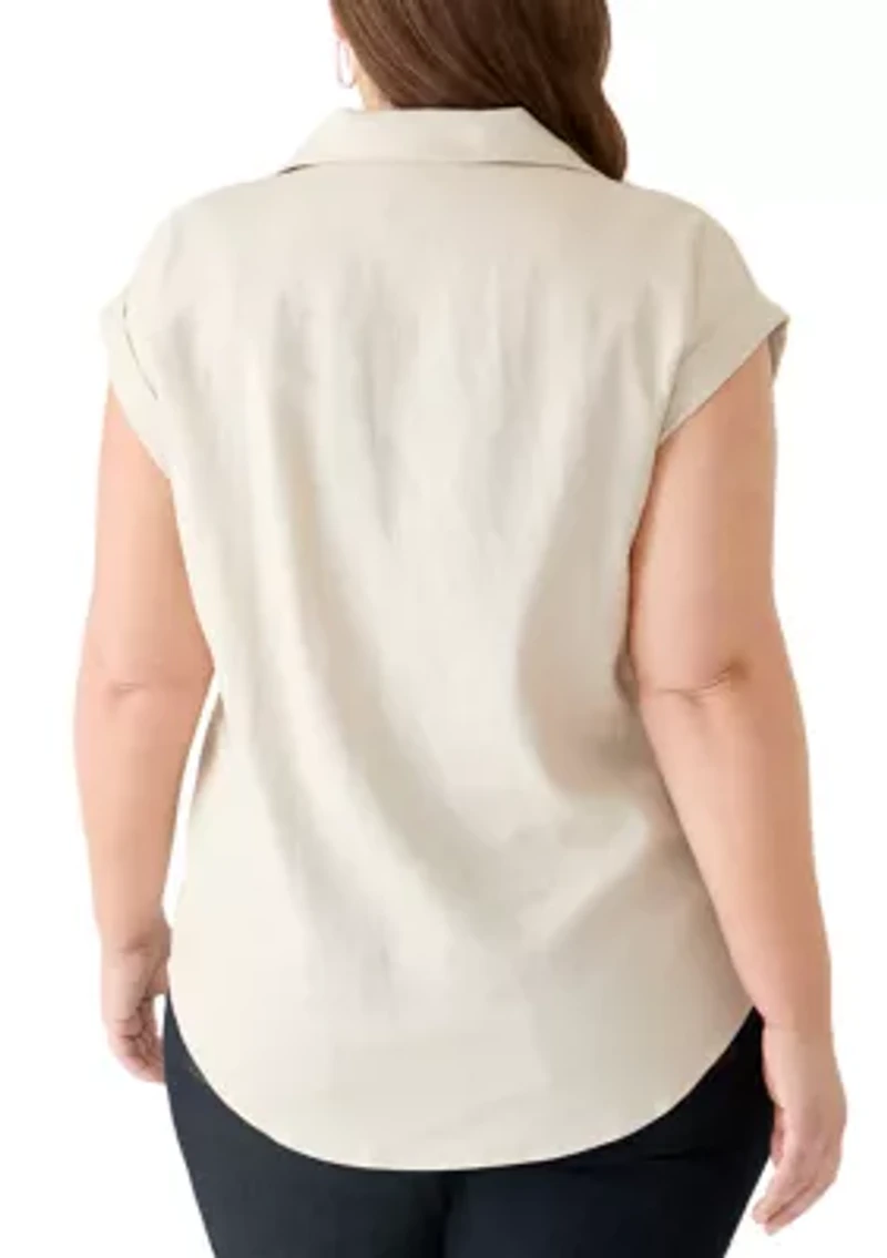 Plus Short Sleeve Button Down Shirt