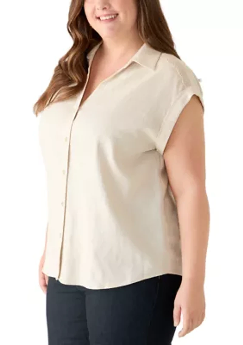 Plus Short Sleeve Button Down Shirt