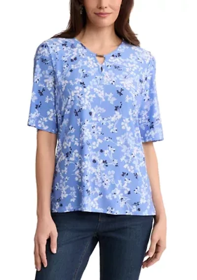Women's Elbow Sleeve Double Keyhole Blouse