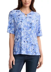 Women's Elbow Sleeve Double Keyhole Blouse