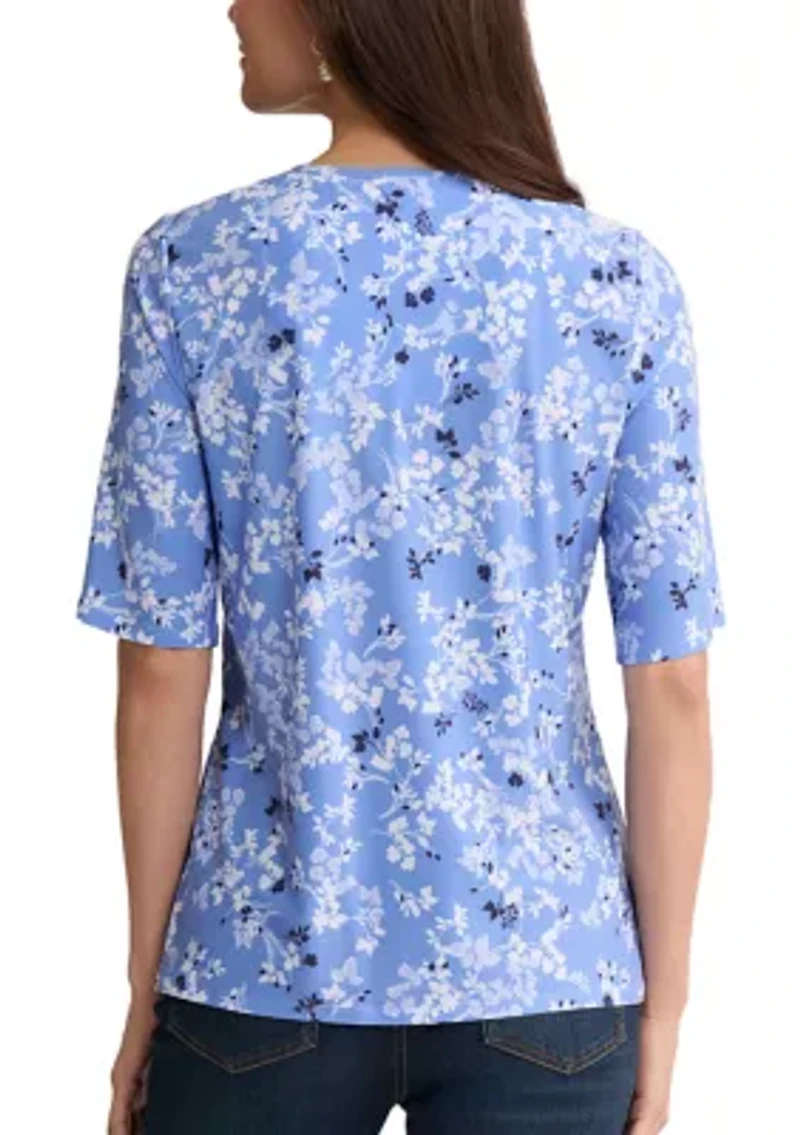 Women's Elbow Sleeve Double Keyhole Blouse