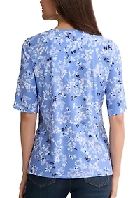 Women's Elbow Sleeve Double Keyhole Blouse