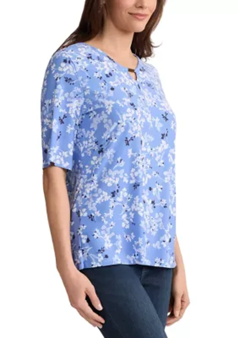 Women's Elbow Sleeve Double Keyhole Blouse