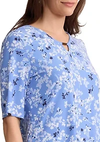 Women's Elbow Sleeve Double Keyhole Blouse
