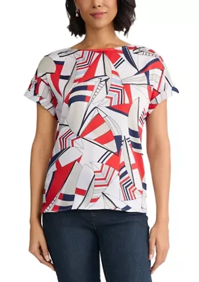 Petite Short Sleeve Button Blouse