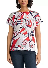 Petite Short Sleeve Button Blouse
