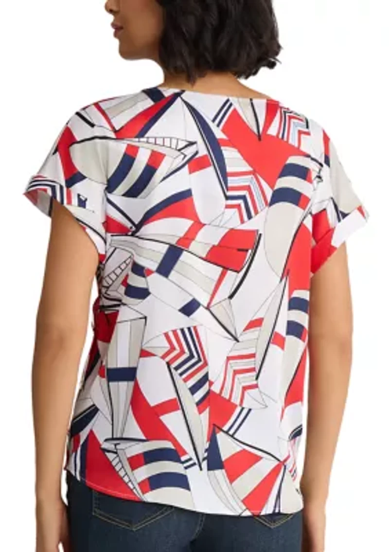 Petite Short Sleeve Button Blouse
