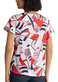 Petite Short Sleeve Button Blouse