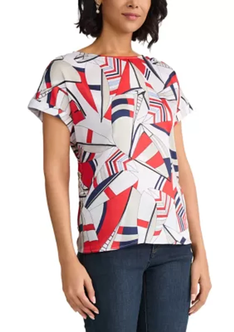 Petite Short Sleeve Button Blouse