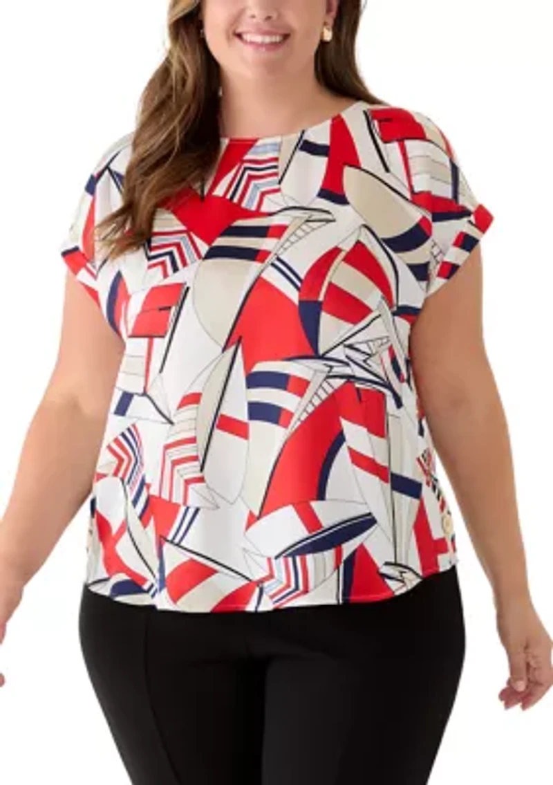 Plus Short Sleeve Button Blouse