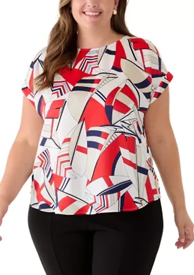 Plus Short Sleeve Button Blouse