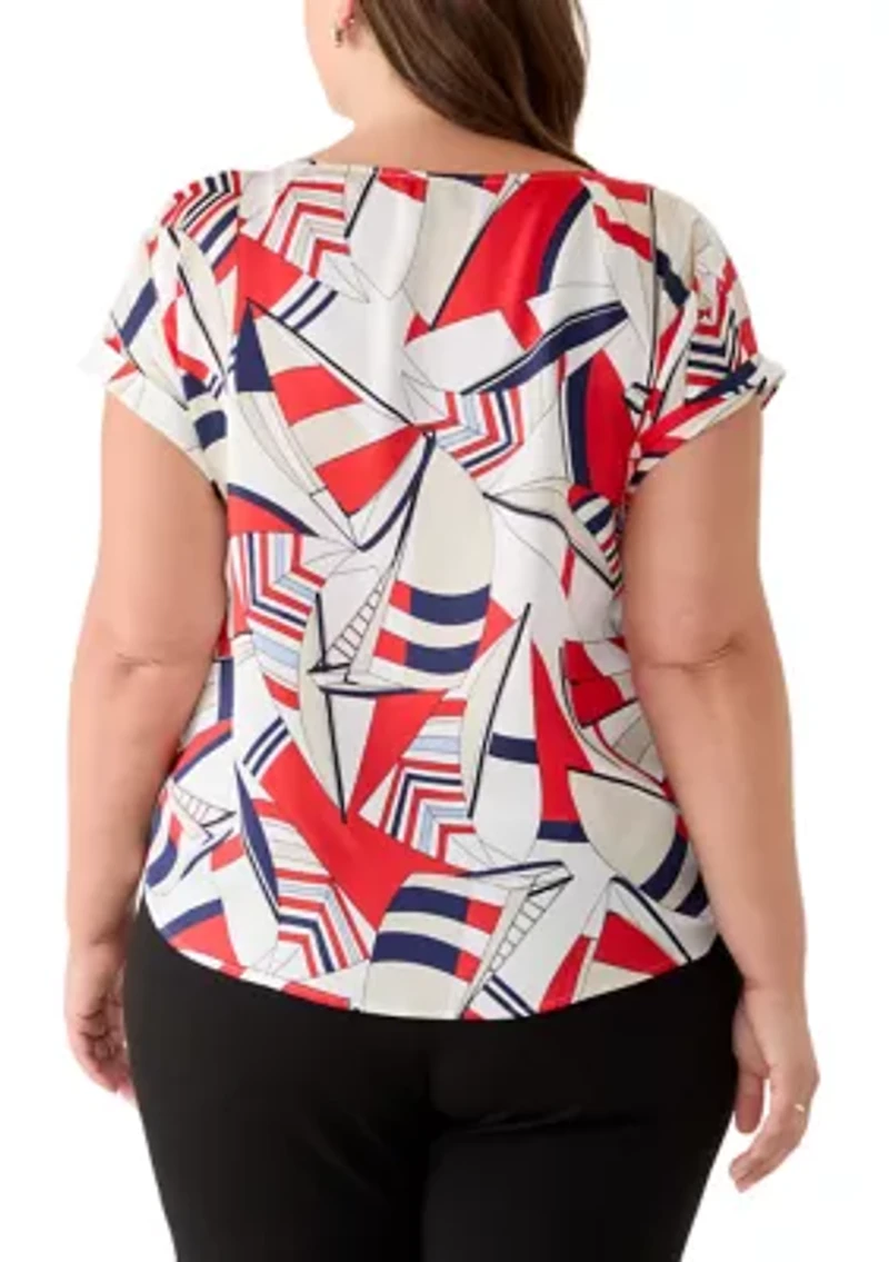 Plus Short Sleeve Button Blouse