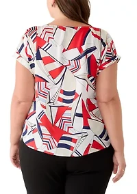 Plus Short Sleeve Button Blouse