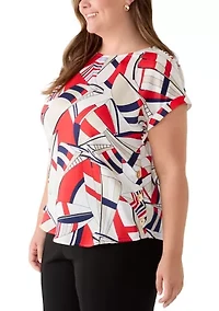 Plus Short Sleeve Button Blouse