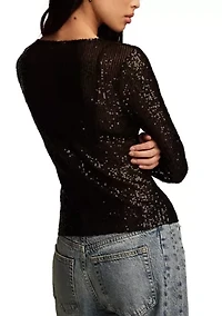 Women's Long Sleeve Sequin Layering Top